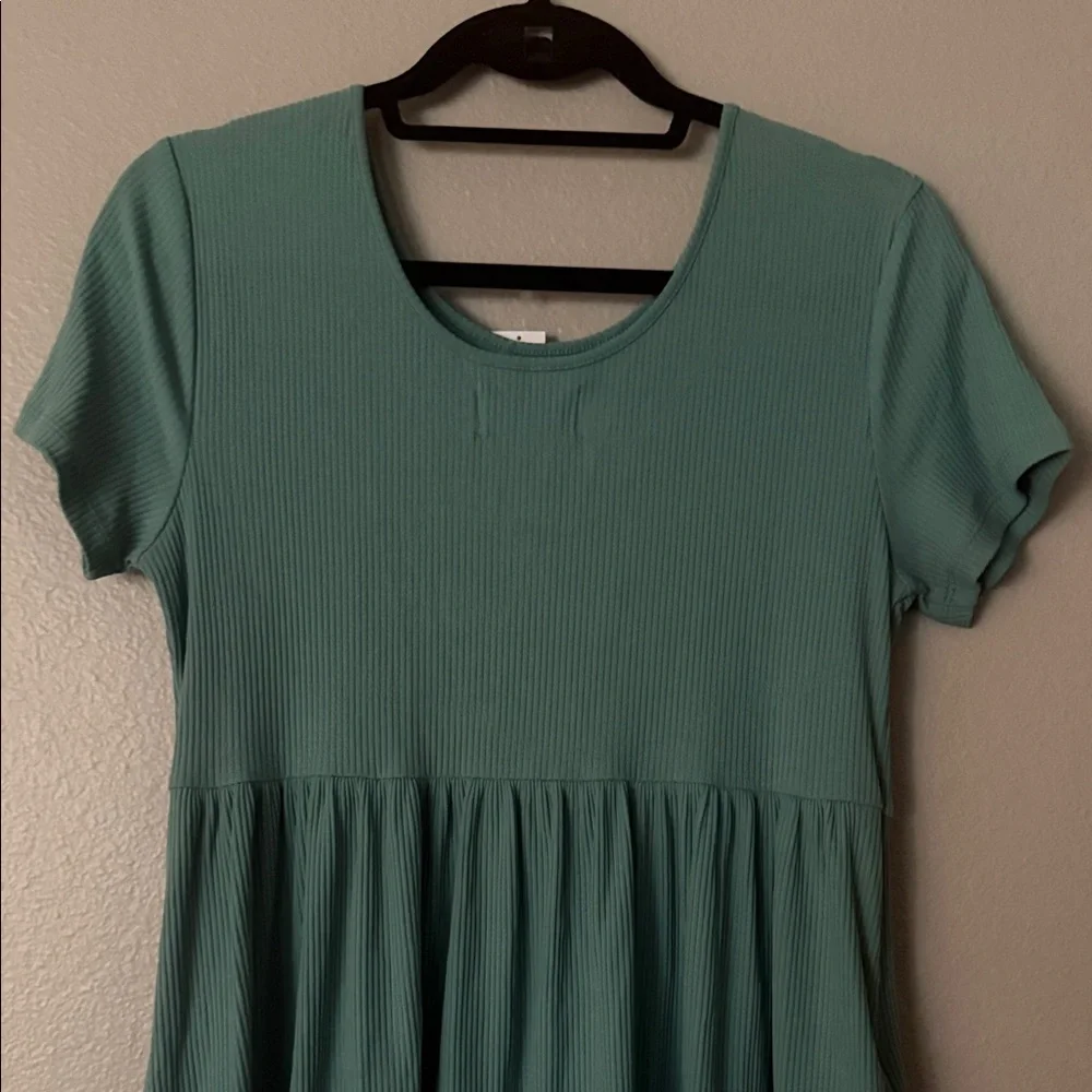 Women’s Short Sleeve Teal Ribbed Fit-and-Flare Dress